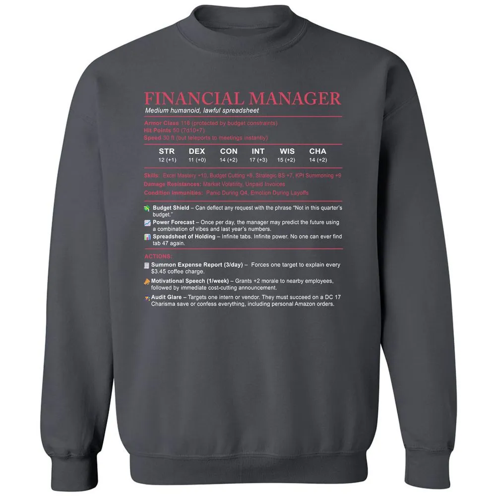 Financial Manager Stats Classic Unisex Sweatshirt - Charcoal - 7