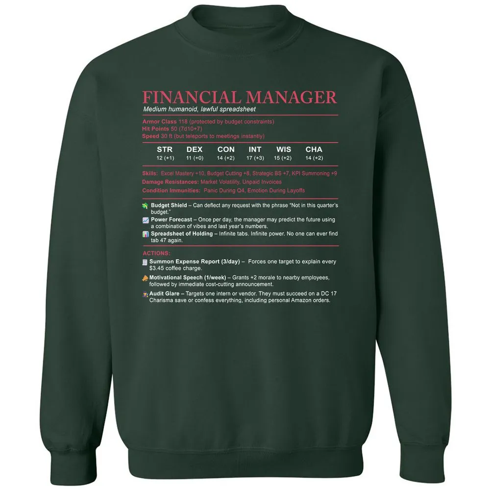 Financial Manager Stats Classic Unisex Sweatshirt - Forest Green - 4