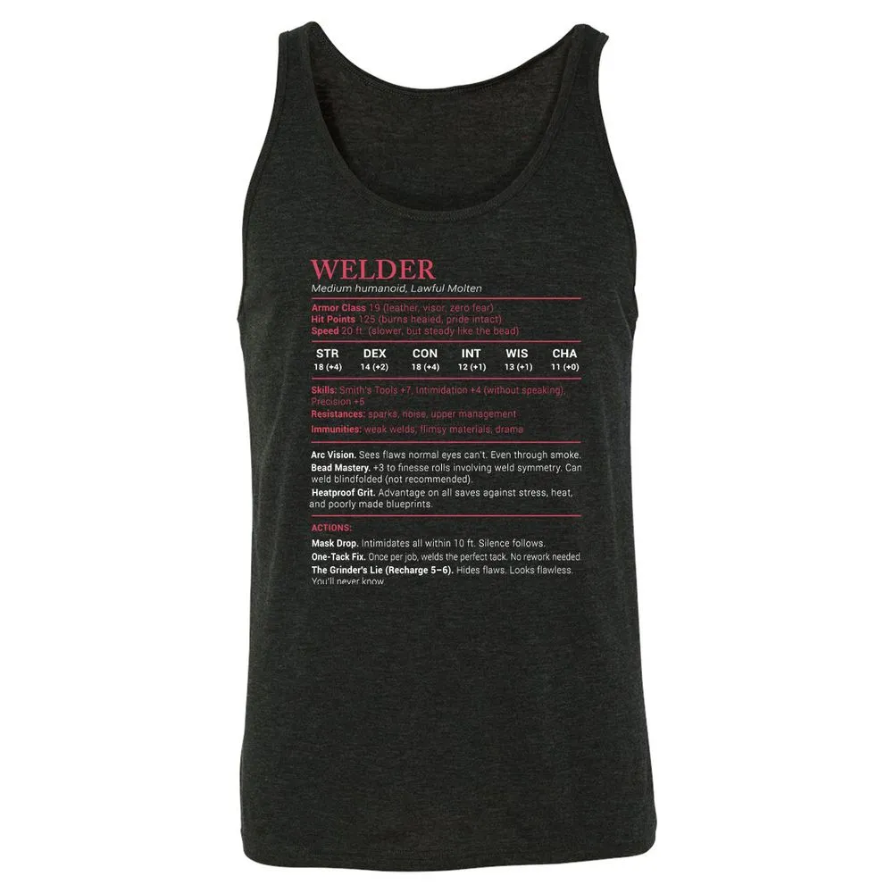 Welder Stats Unisex Jersey Tank - Charcoal Black Triblend - 5