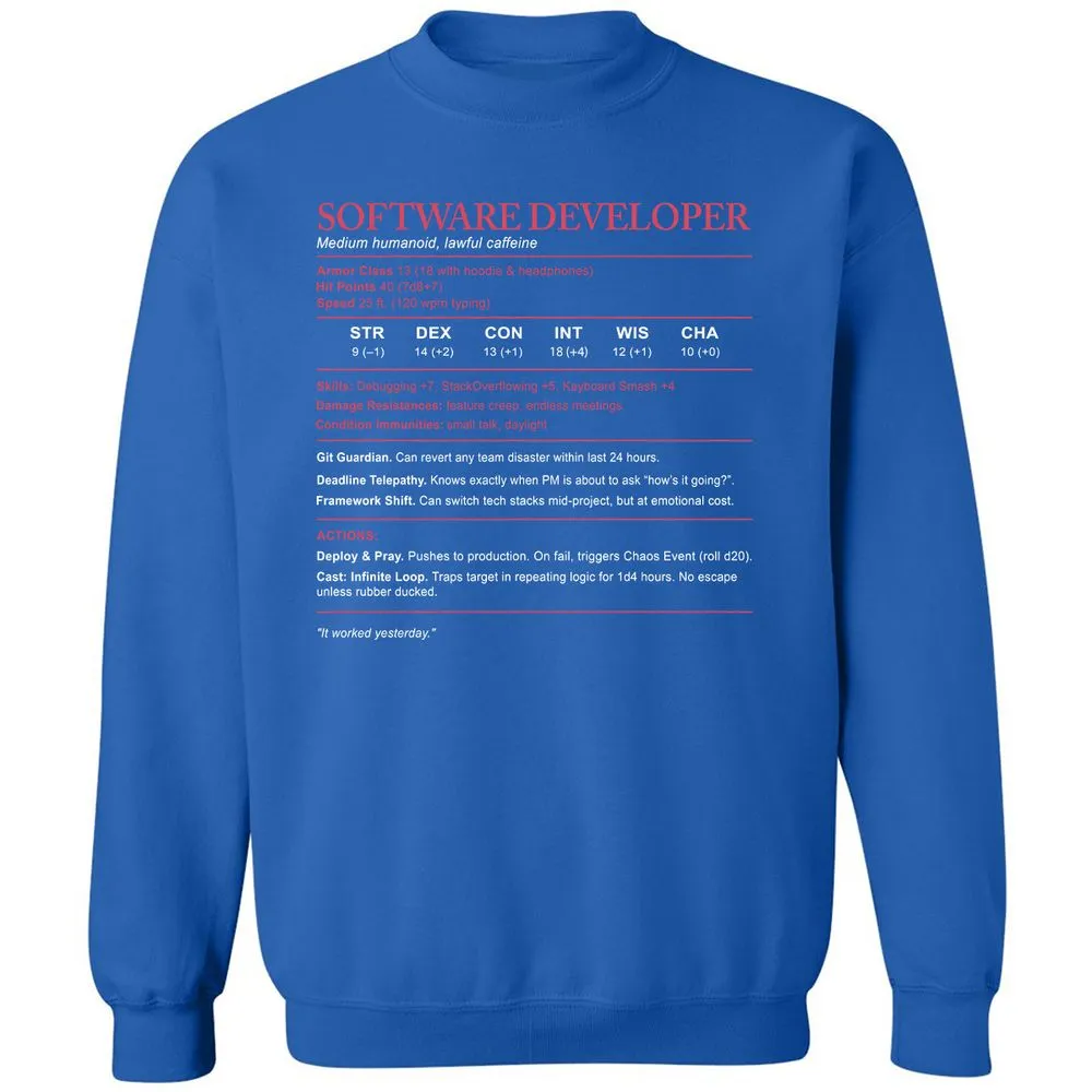 Software Developer Stats Classic Unisex Sweatshirt - Royal - 9