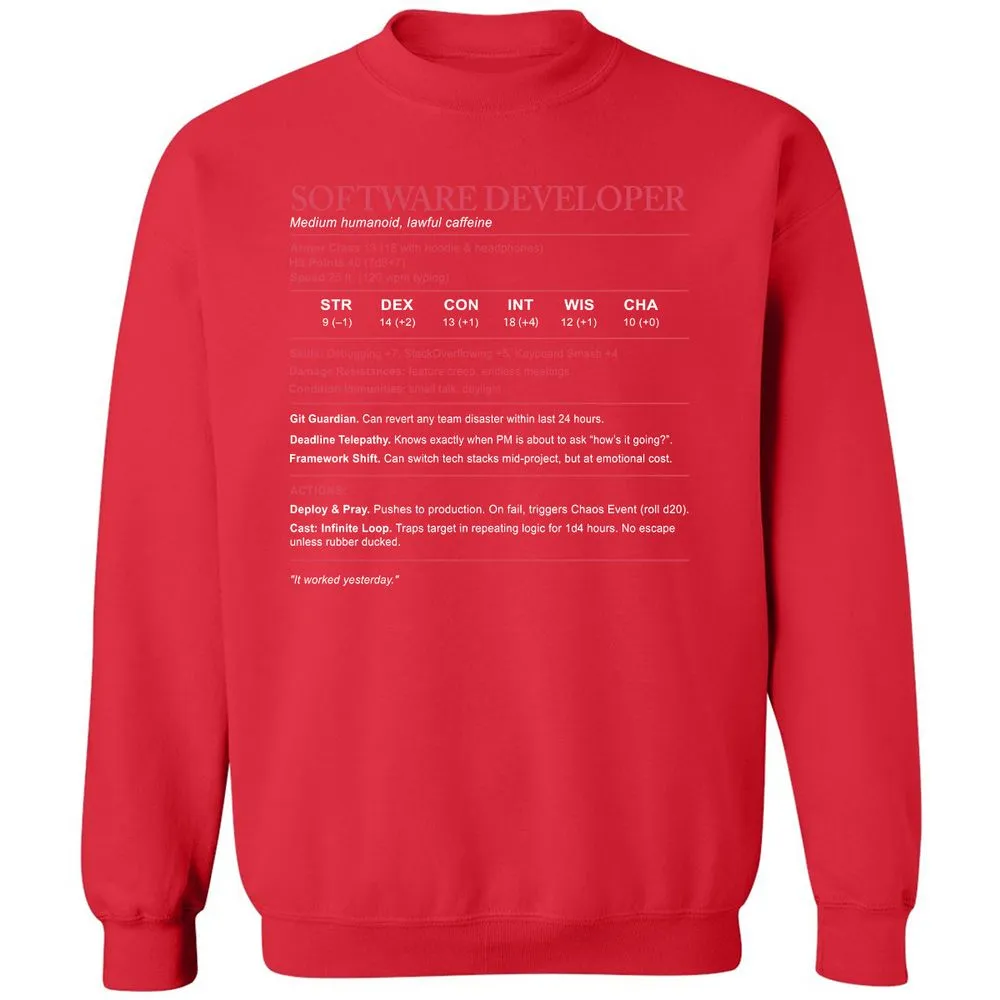 Software Developer Stats Classic Unisex Sweatshirt - Red - 5