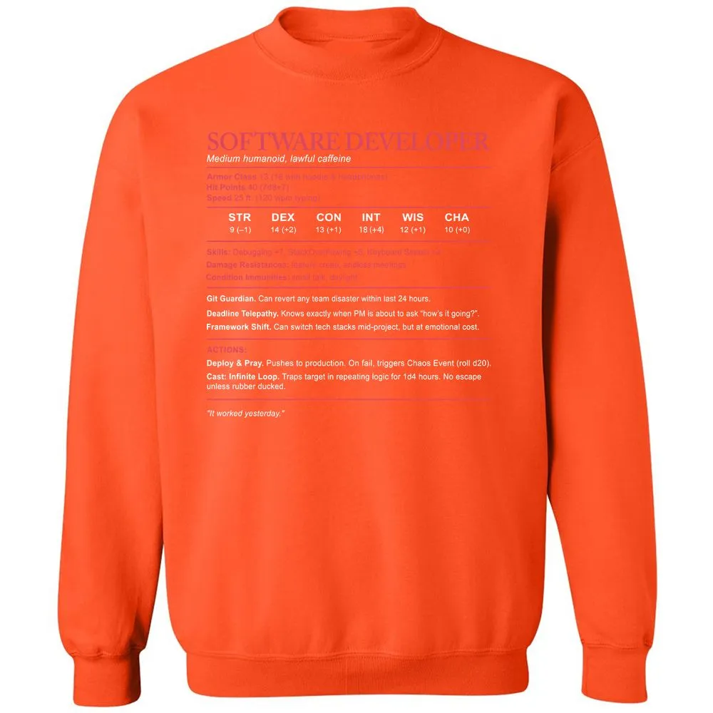 Software Developer Stats Classic Unisex Sweatshirt - Orange - 10