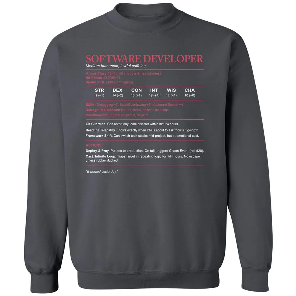 Software Developer Stats Classic Unisex Sweatshirt - Charcoal - 7