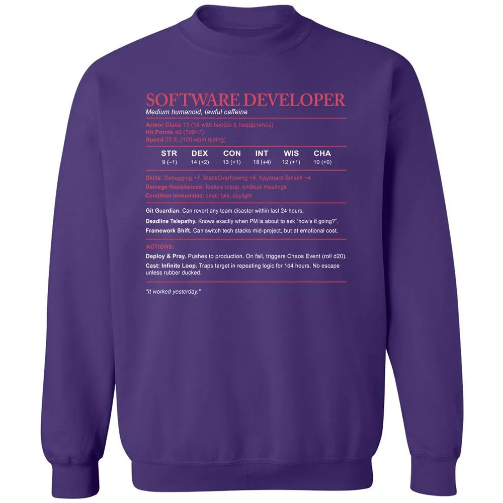Software Developer Stats Classic Unisex Sweatshirt - Purple - 6
