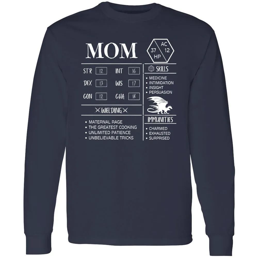 Mom Stats 2 Long Sleeve T-Shirt - Navy - 2