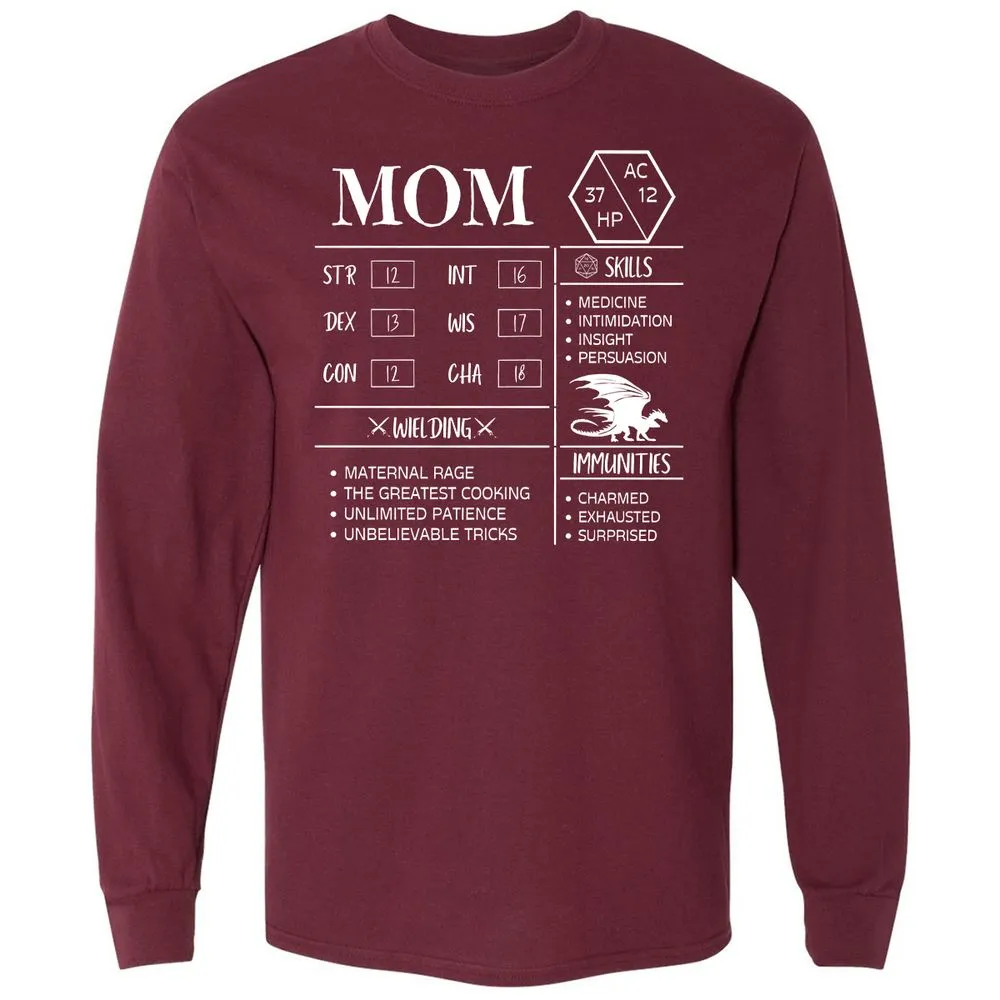 Mom Stats 2 Long Sleeve T-Shirt - Maroon - 11