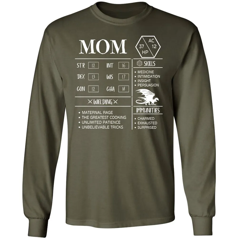 Mom Stats 2 Long Sleeve T-Shirt - Military Green - 16