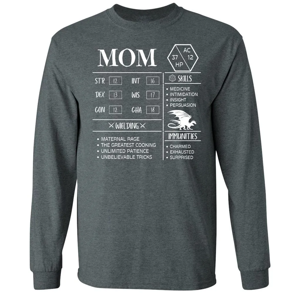 Mom Stats 2 Long Sleeve T-Shirt - Dark Heather - 15