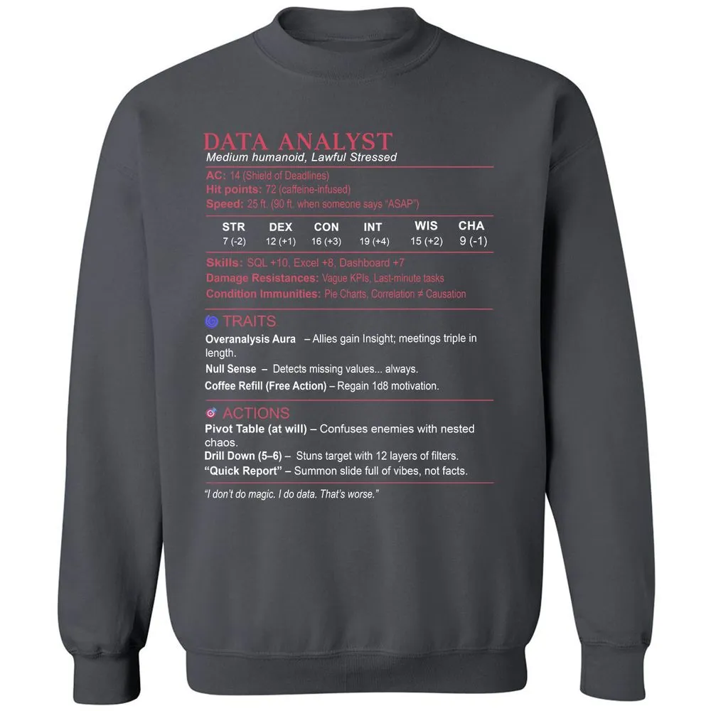 Data Analyst Stats Classic Unisex Sweatshirt - Charcoal - 7