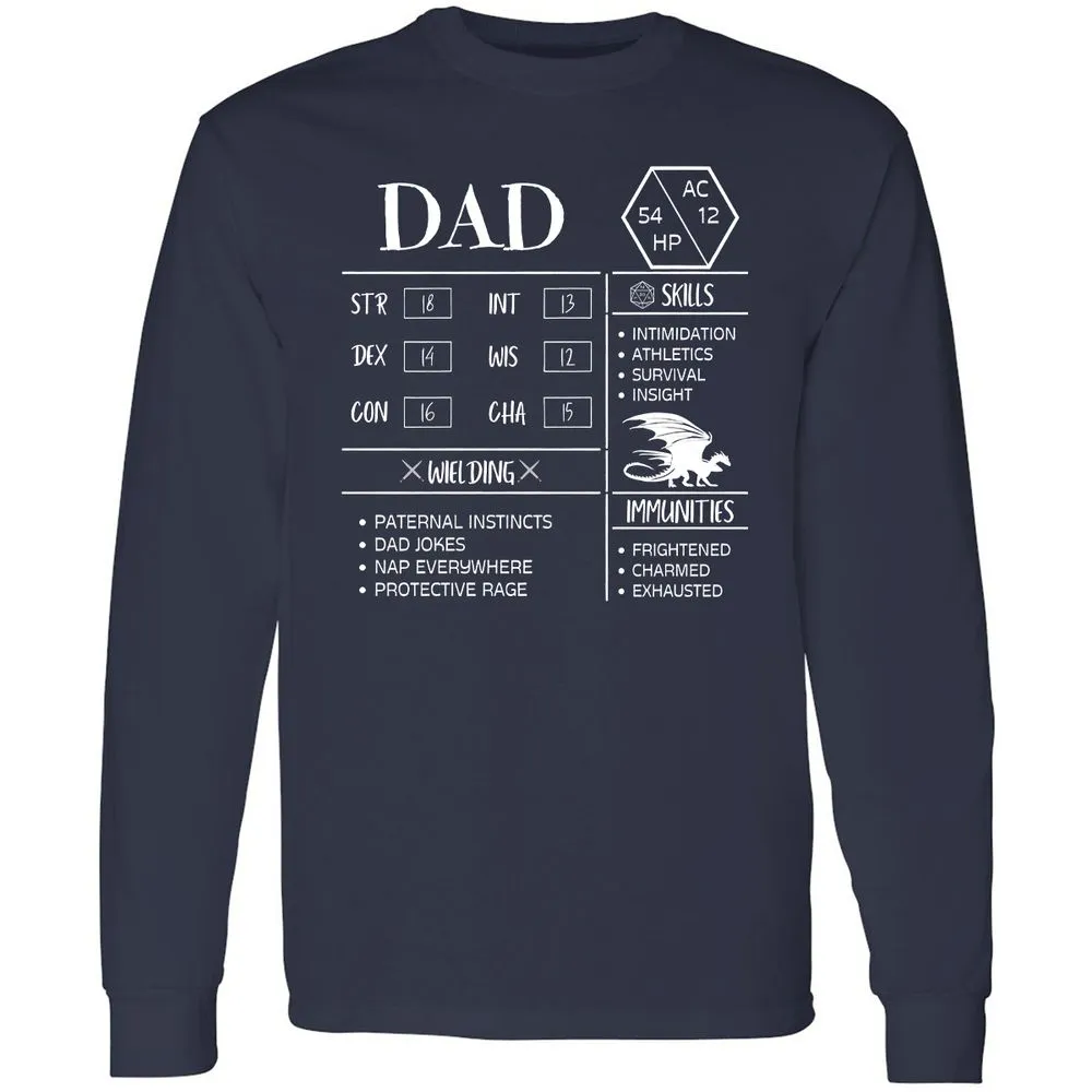 Dad Stats 2 Long Sleeve T-Shirt - Navy - 2