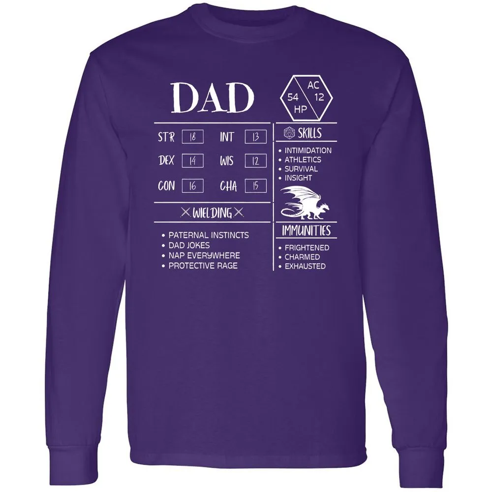 Dad Stats 2 Long Sleeve T-Shirt - Purple - 13