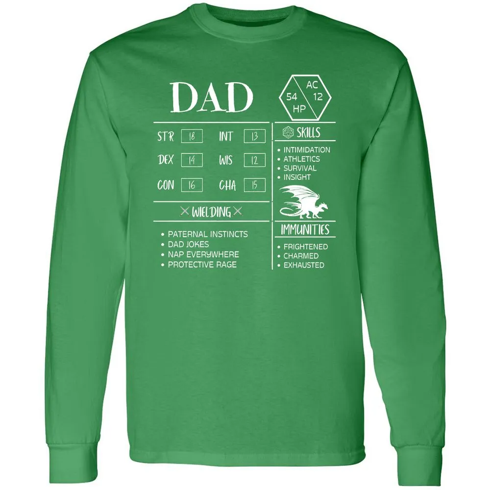 Dad Stats 2 Long Sleeve T-Shirt - Irish Green - 10