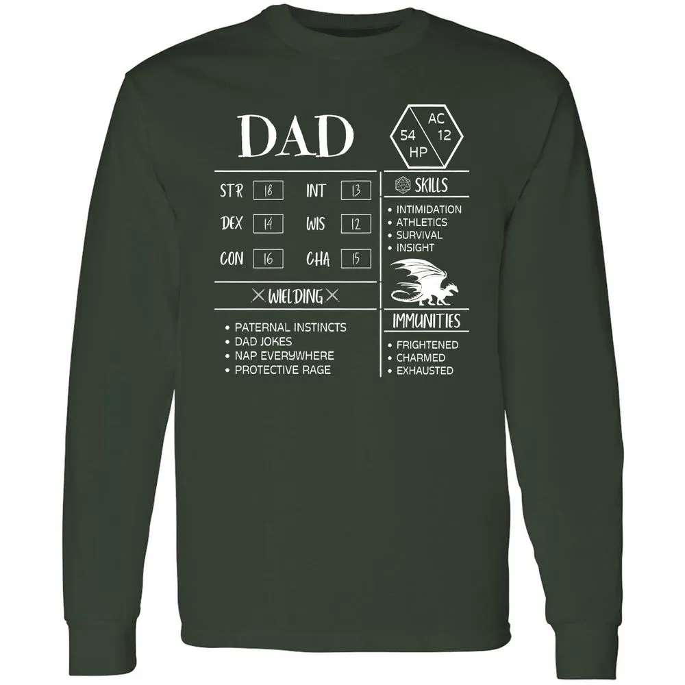 Dad Stats 2 Long Sleeve T-Shirt - Forest Green - 4