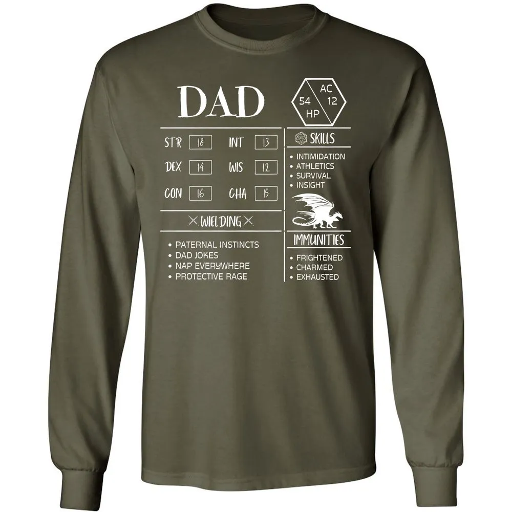 Dad Stats 2 Long Sleeve T-Shirt - Military Green - 16