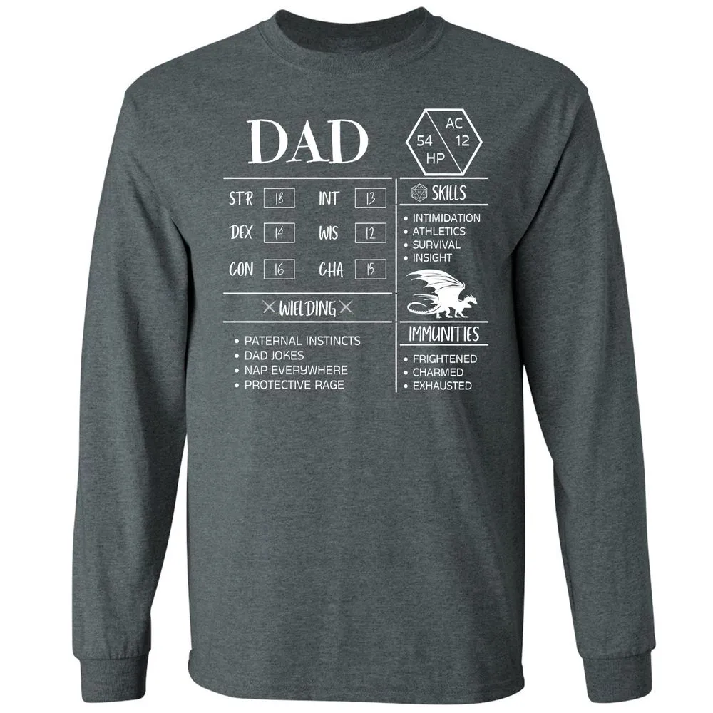 Dad Stats 2 Long Sleeve T-Shirt - Dark Heather - 15