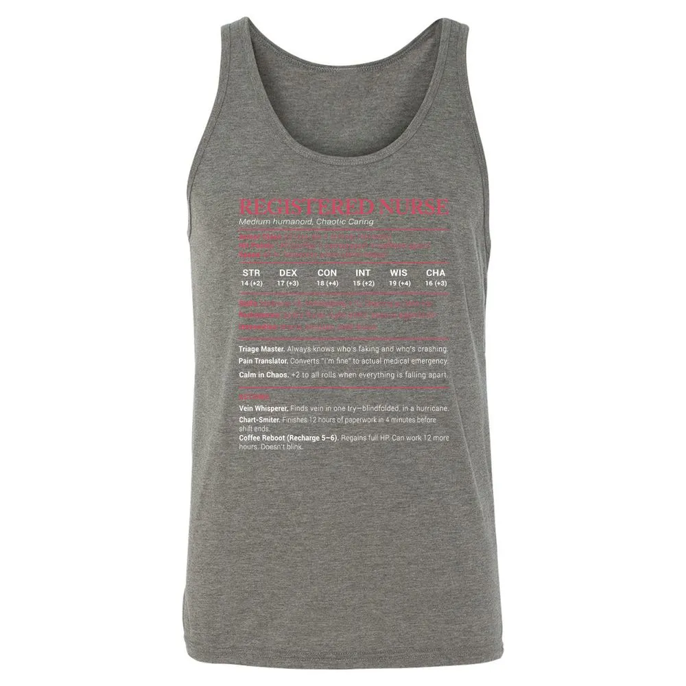 Registered Nurse Stats Unisex Jersey Tank - Grey Triblend - 8