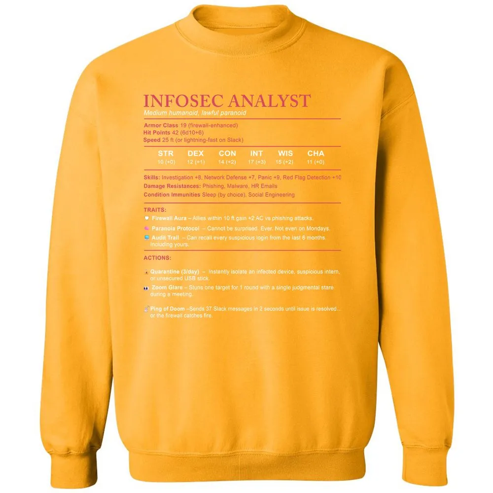 Information Security Analyst Stats Classic Unisex Sweatshirt - Gold - 11