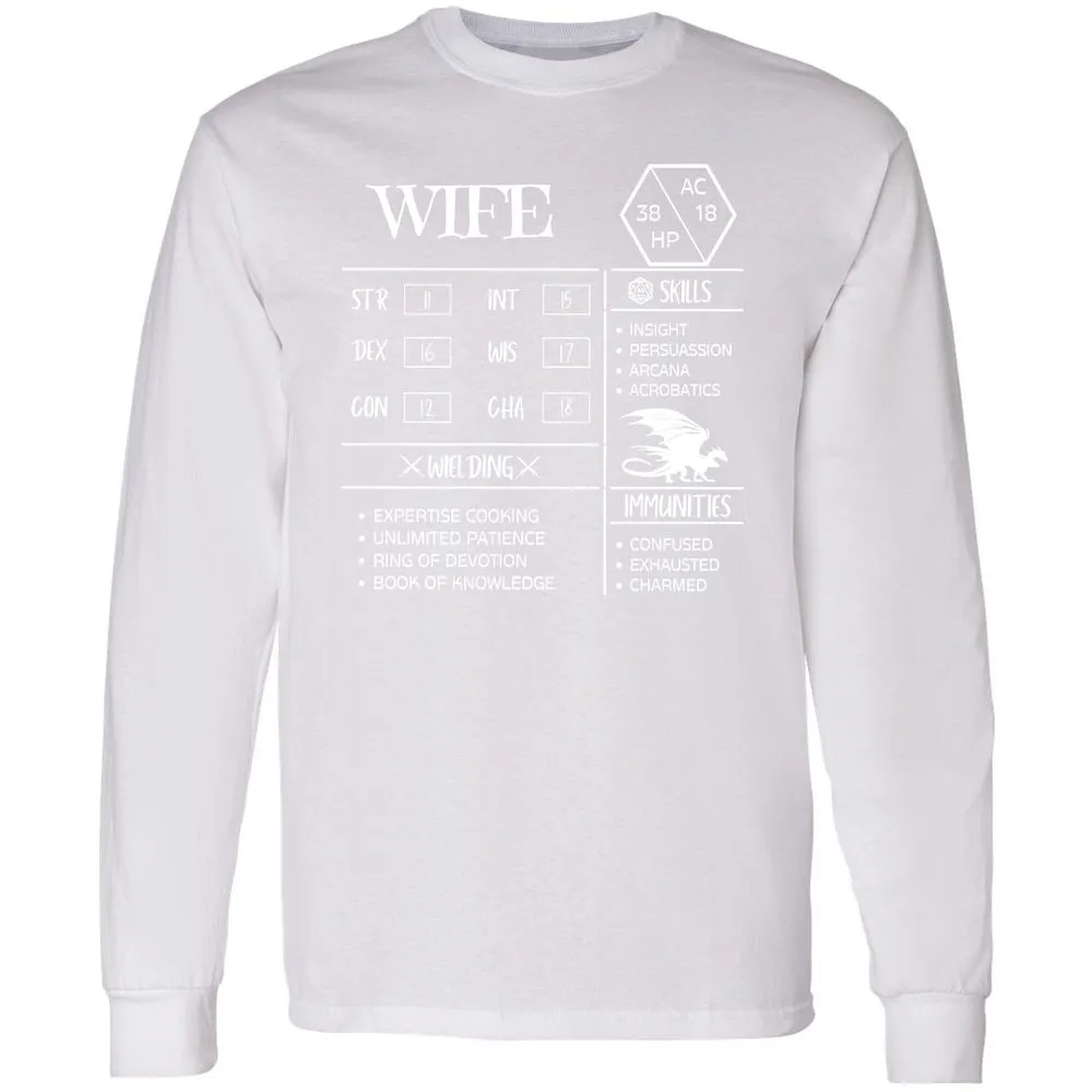 Wife Stats 2 Long Sleeve T-Shirt - White - 5