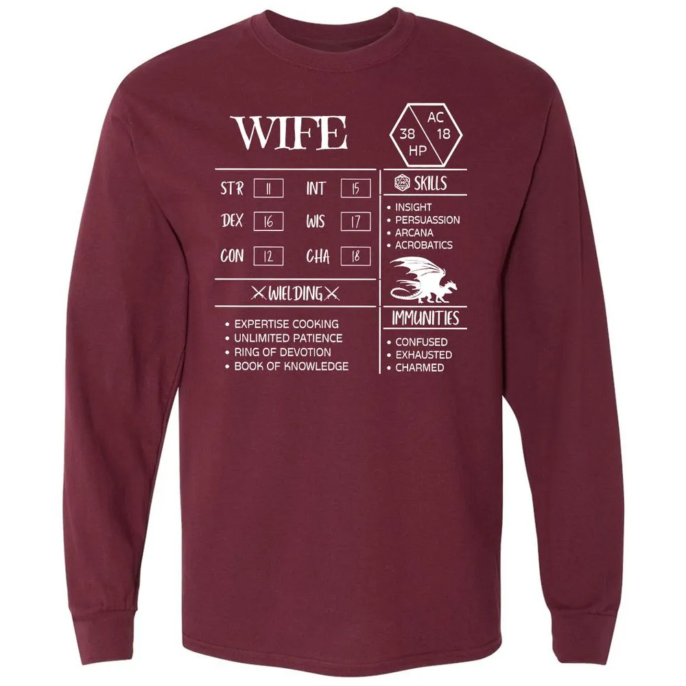 Wife Stats 2 Long Sleeve T-Shirt - Maroon - 11