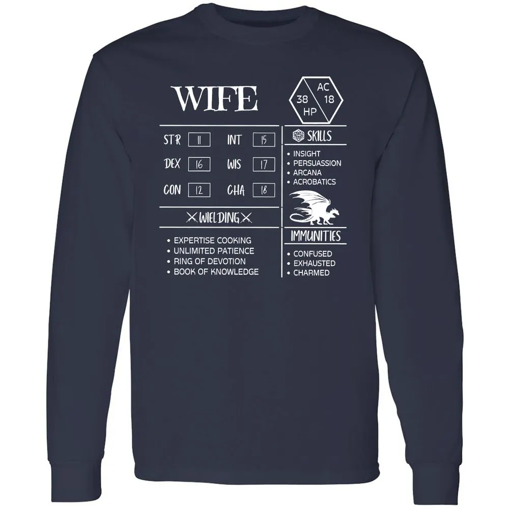Wife Stats 2 Long Sleeve T-Shirt - Navy - 2