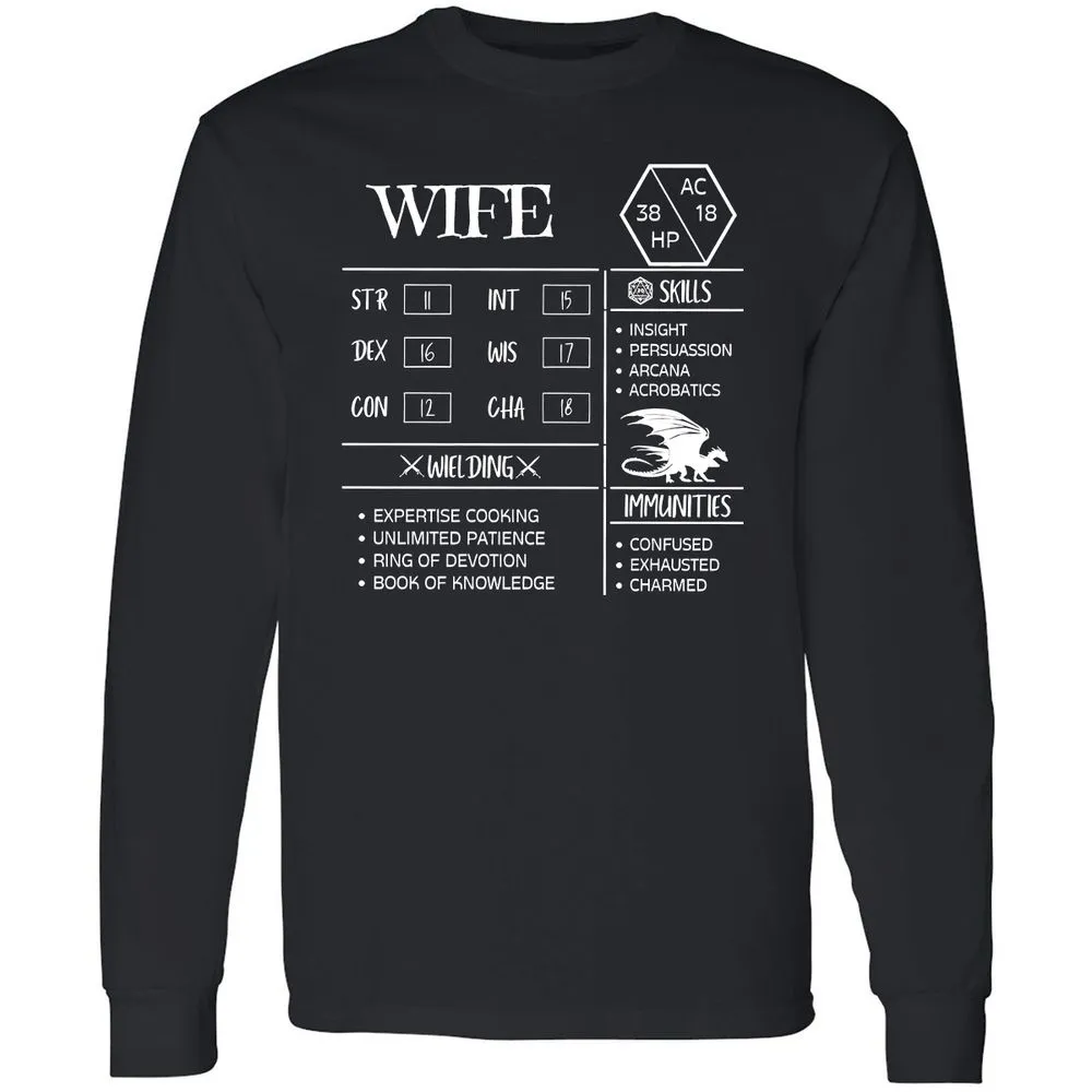 Wife Stats 2 Long Sleeve T-Shirt - Black - 1