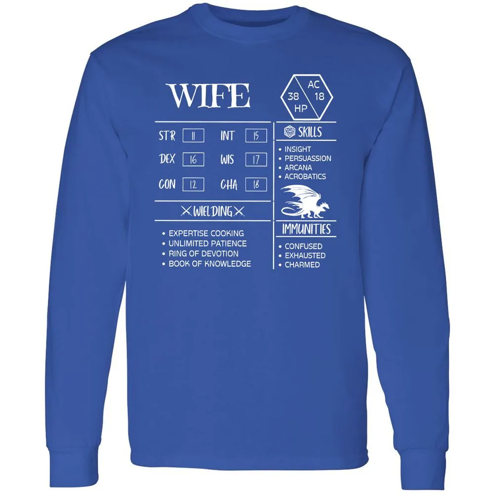 Wife Stats 2 Long Sleeve T-Shirt - Royal - 8