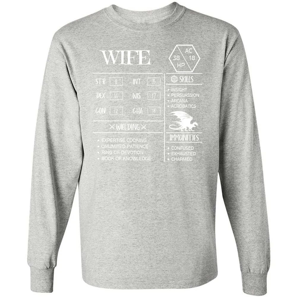 Wife Stats 2 Long Sleeve T-Shirt - Ash - 7