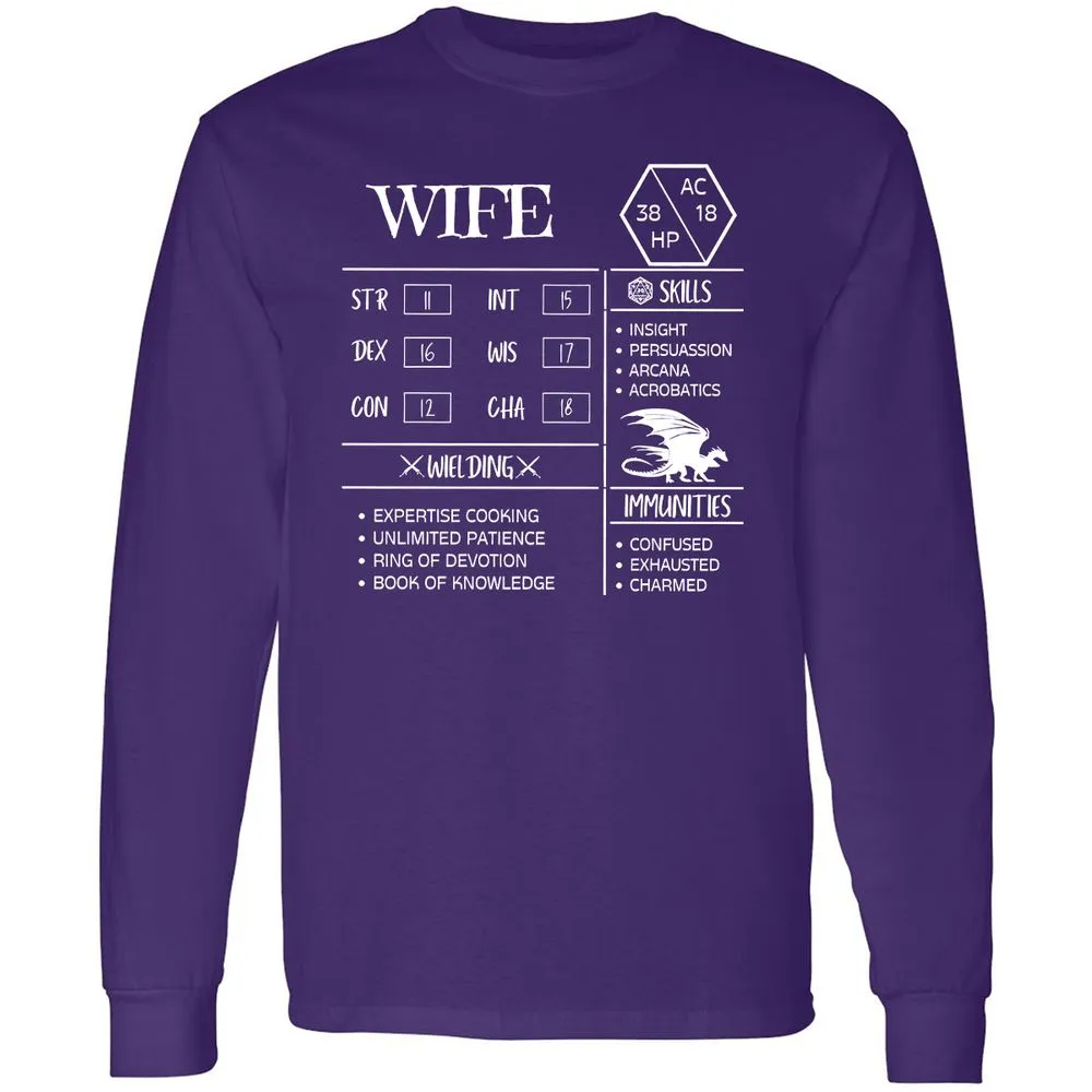 Wife Stats 2 Long Sleeve T-Shirt - Purple - 13