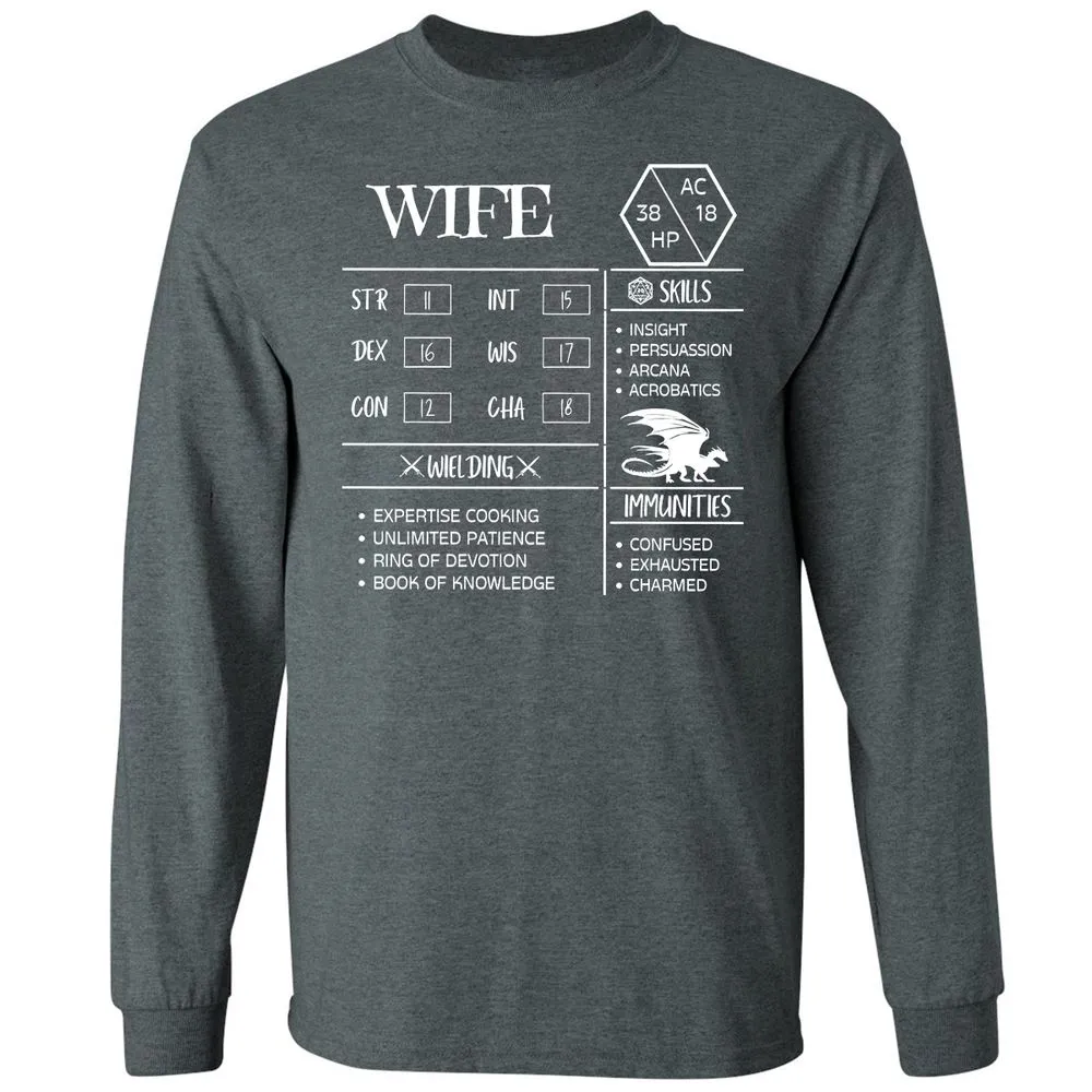 Wife Stats 2 Long Sleeve T-Shirt - Dark Heather - 15