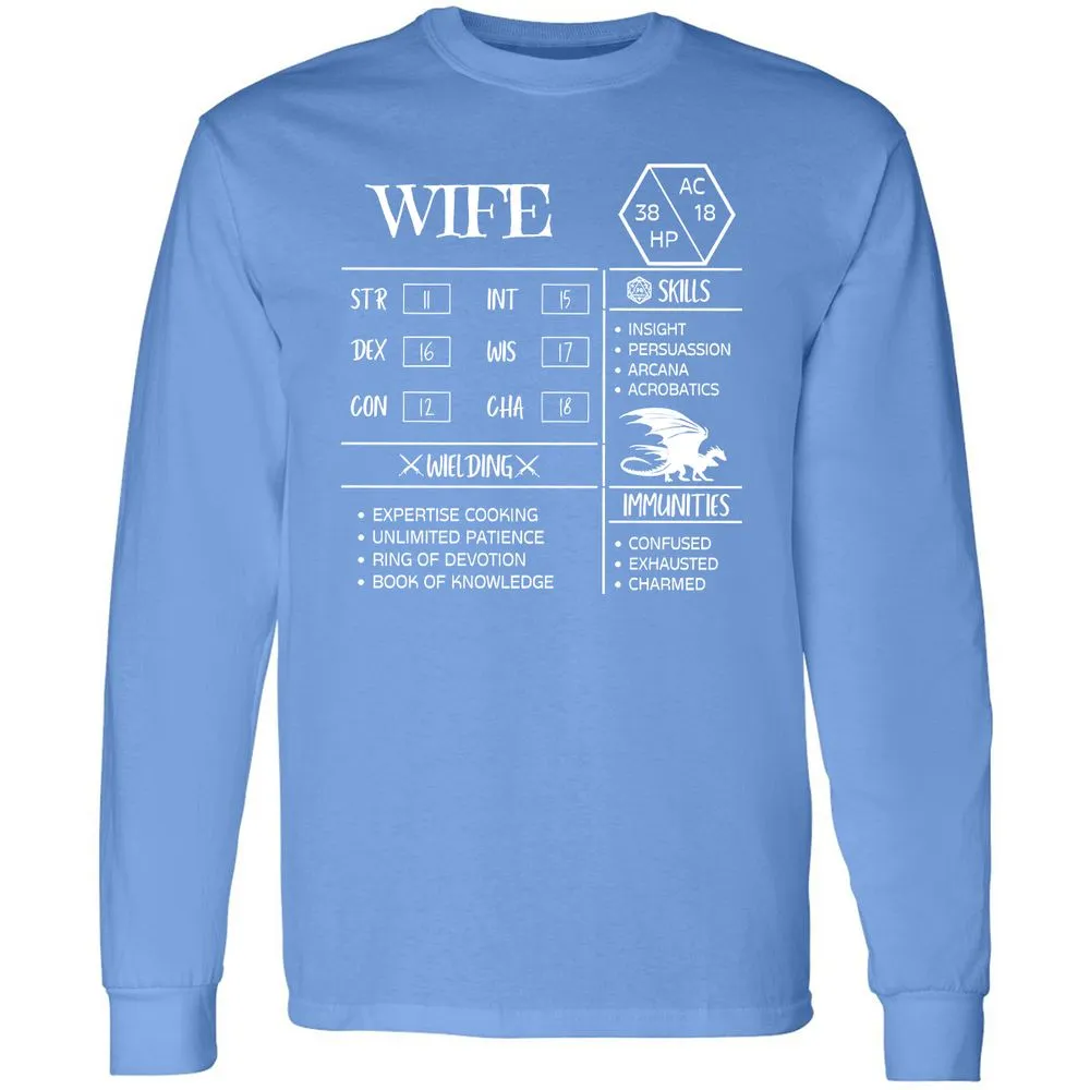 Wife Stats 2 Long Sleeve T-Shirt - Carolina Blue - 12