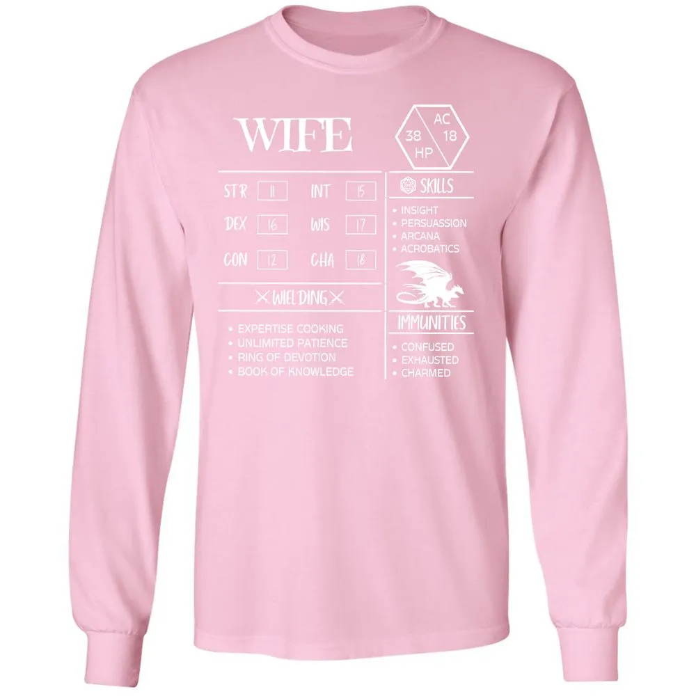Wife Stats 2 Long Sleeve T-Shirt - Light Pink - 3