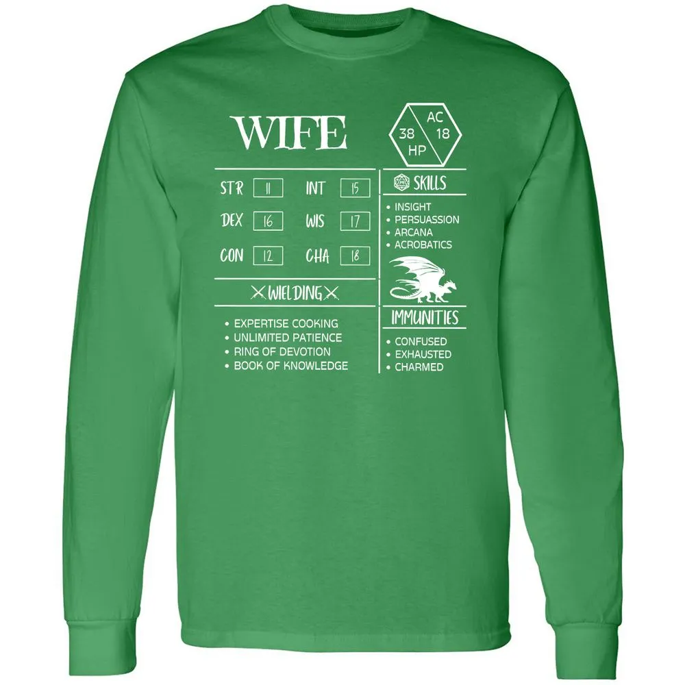 Wife Stats 2 Long Sleeve T-Shirt - Irish Green - 10