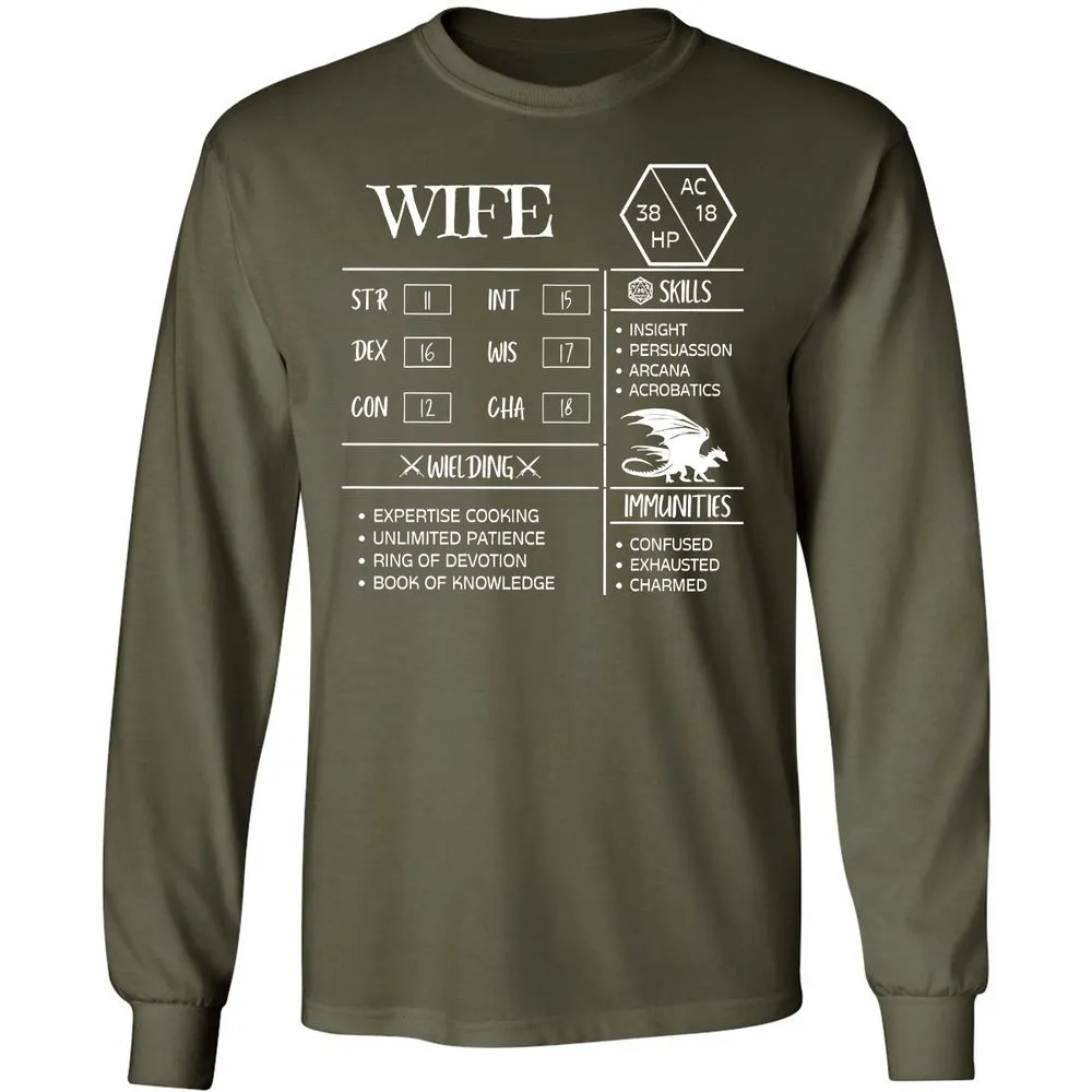Wife Stats 2 Long Sleeve T-Shirt - Military Green - 16