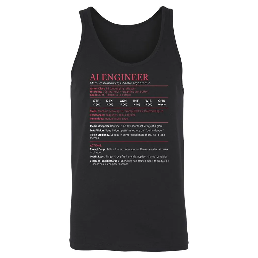 AI Engineer Stats Unisex Jersey Tank - Black - 1
