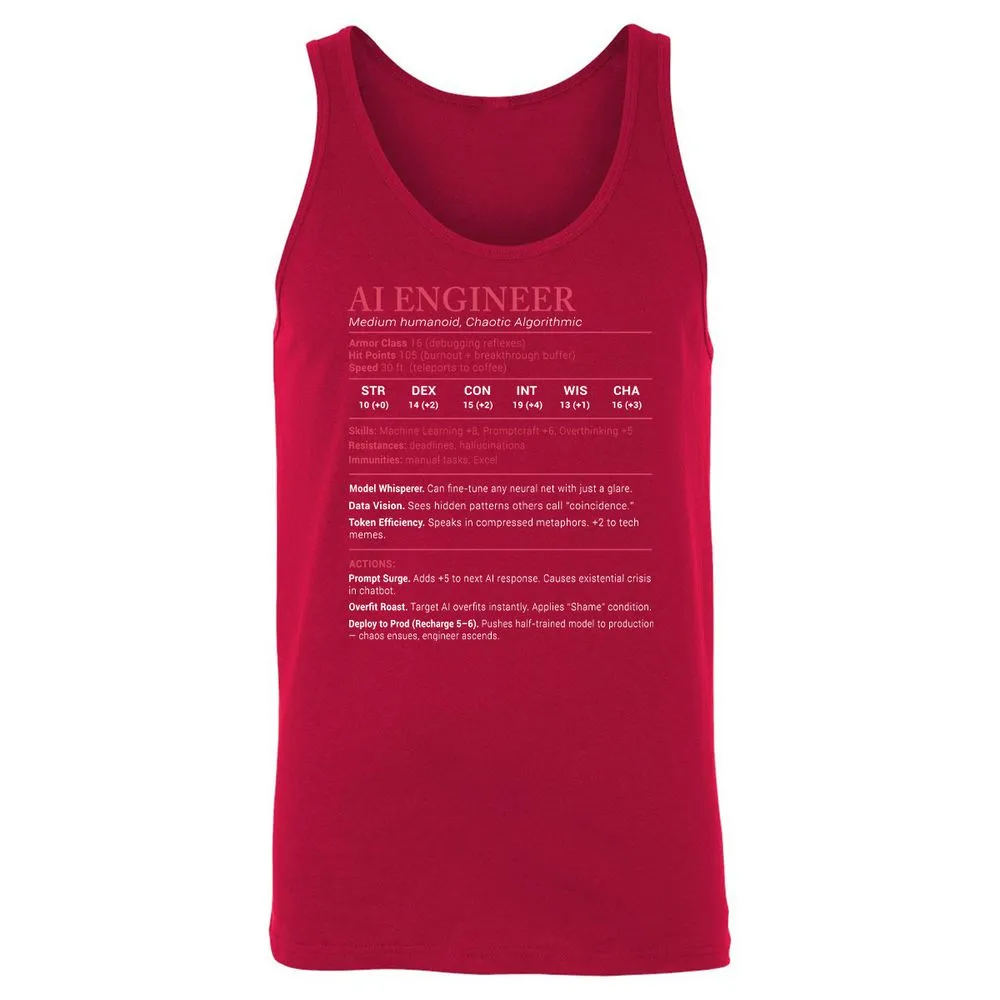AI Engineer Stats Unisex Jersey Tank - Red - 11