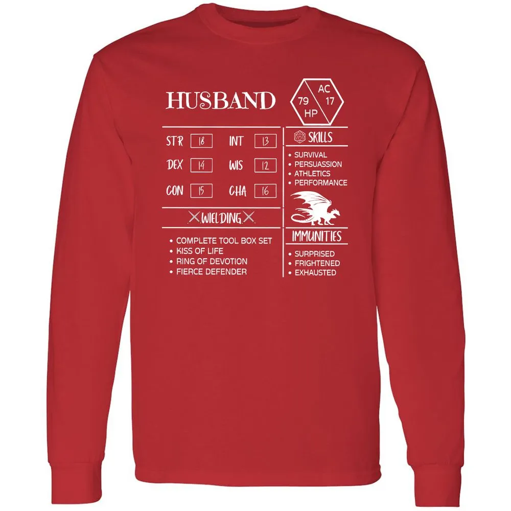Husband Stats 2 Long Sleeve T-Shirt - Red - 14