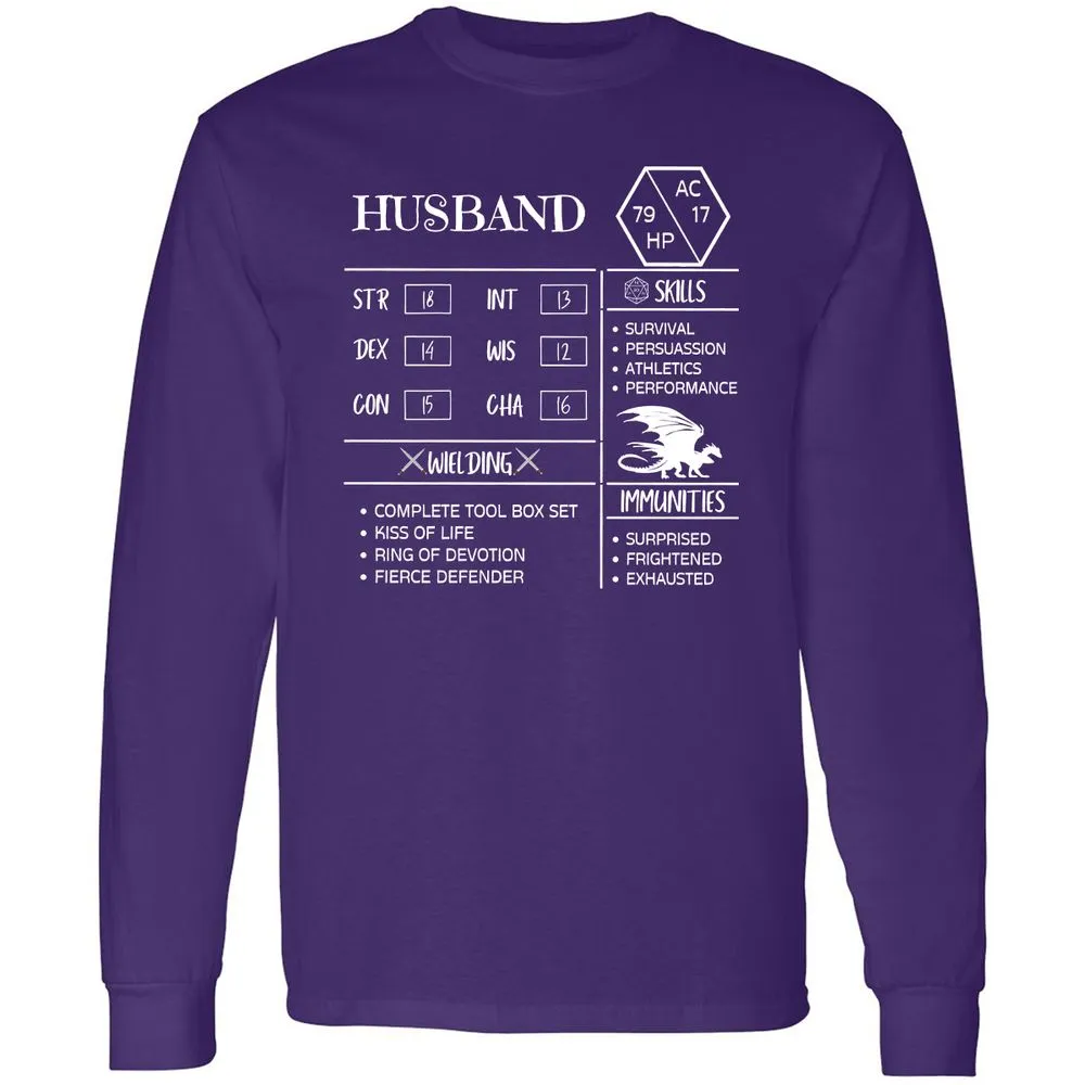 Husband Stats 2 Long Sleeve T-Shirt - Purple - 13