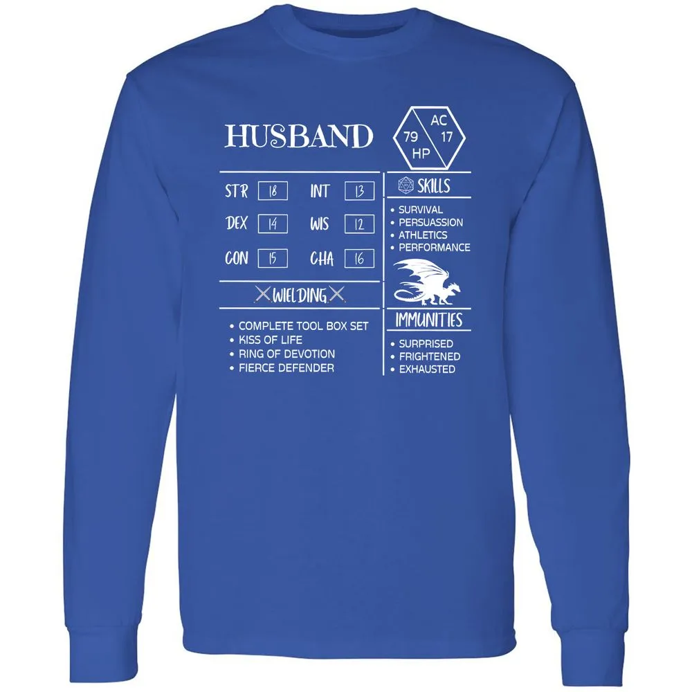 Husband Stats 2 Long Sleeve T-Shirt - Royal - 8