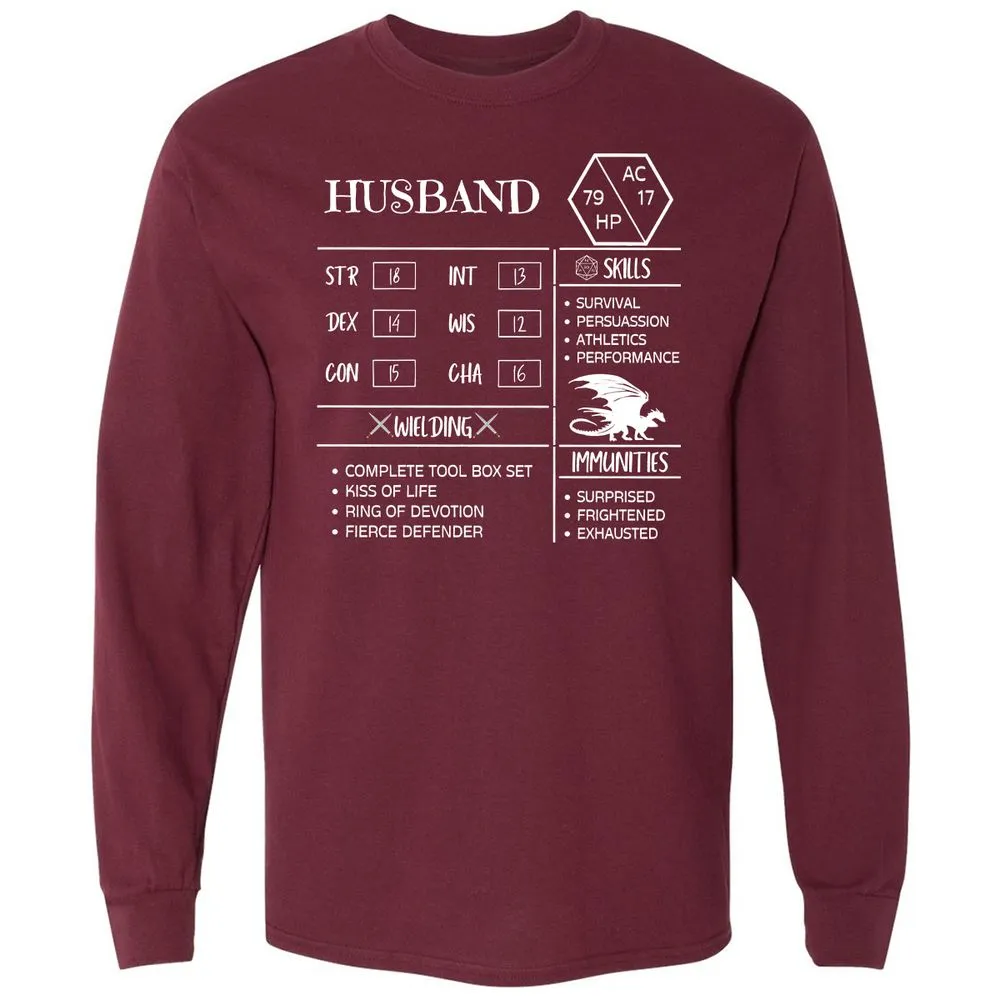 Husband Stats 2 Long Sleeve T-Shirt - Maroon - 11