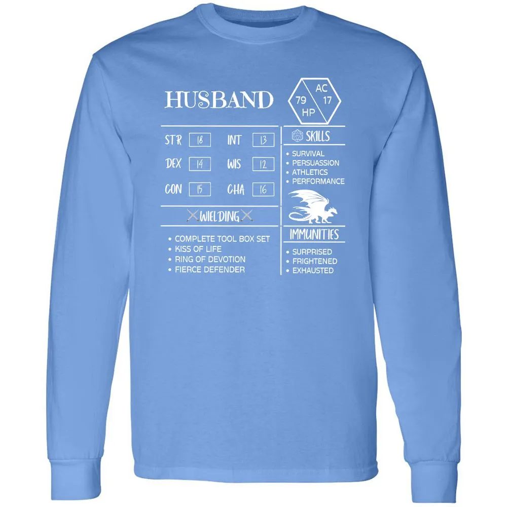 Husband Stats 2 Long Sleeve T-Shirt - Carolina Blue - 12