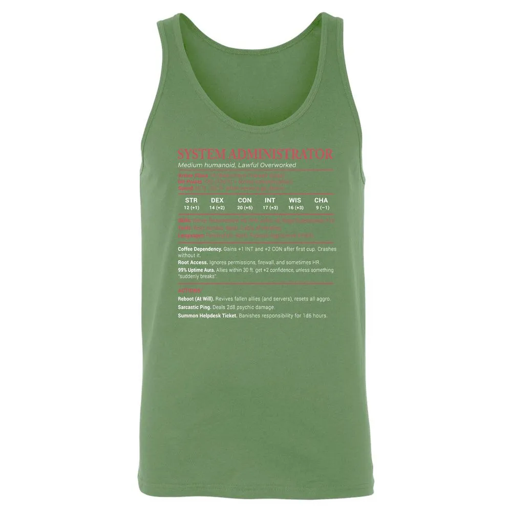 System Administrator Stats Unisex Jersey Tank - Leaf - 10