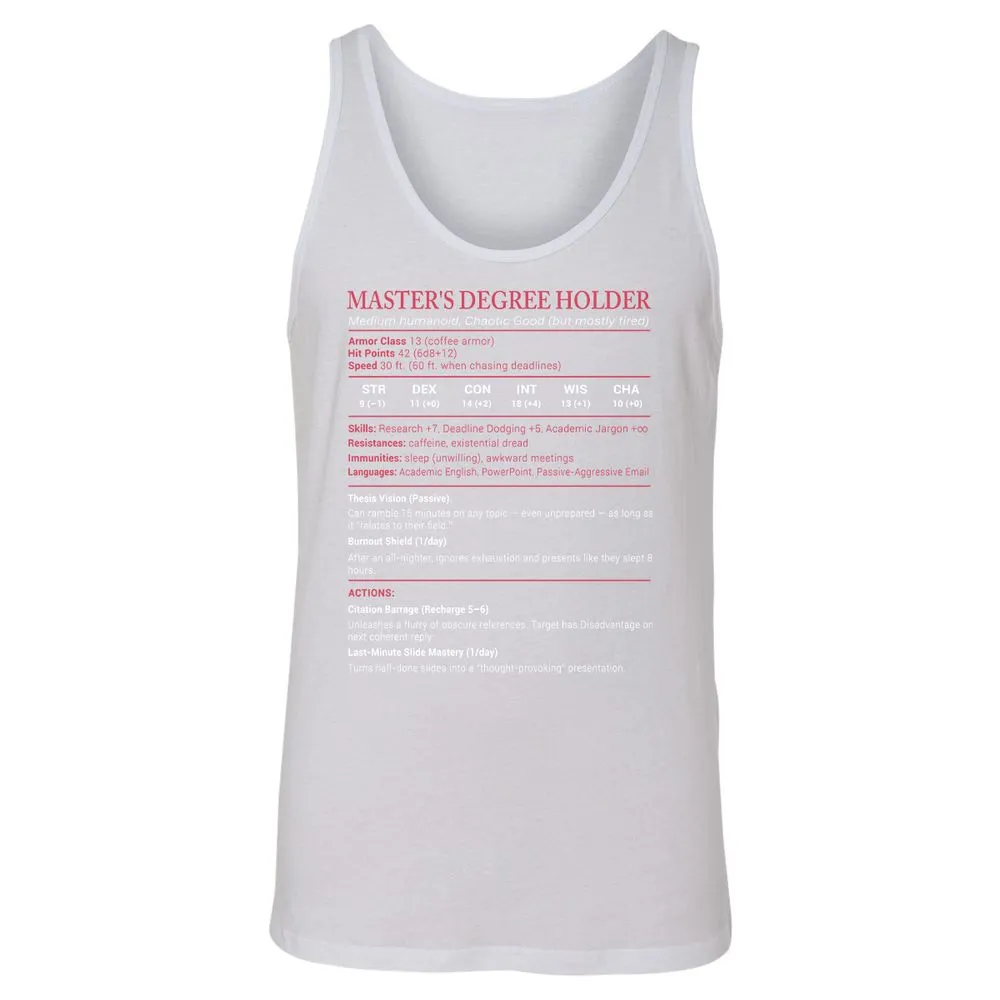 Master Degree's Holder Stats Unisex Jersey Tank - White - 14