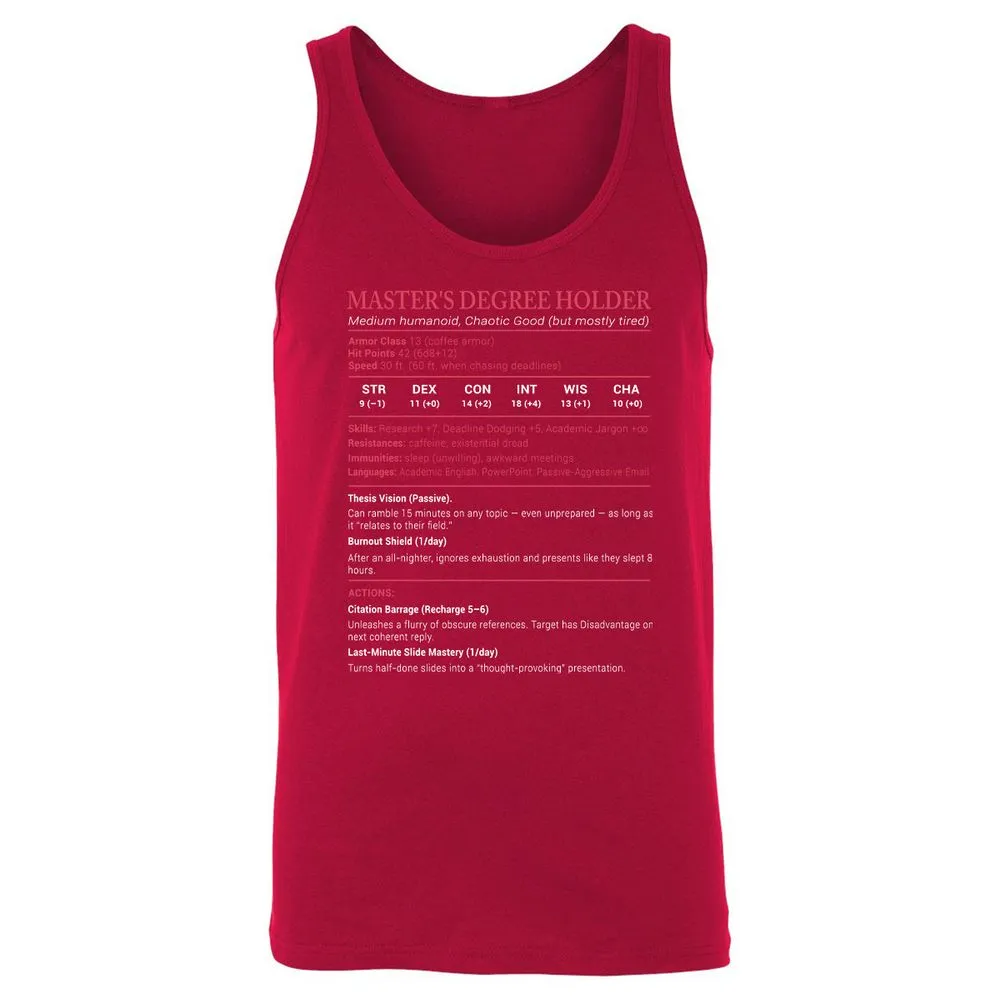 Master Degree's Holder Stats Unisex Jersey Tank - Red - 11