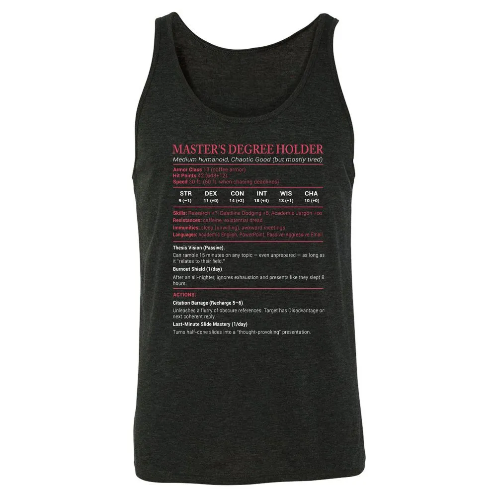 Master Degree's Holder Stats Unisex Jersey Tank - Charcoal Black Triblend - 5