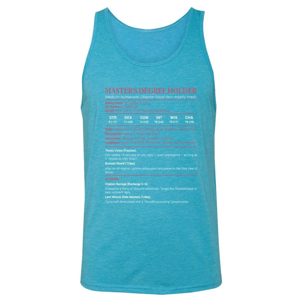 Master Degree's Holder Stats Unisex Jersey Tank - Aqua Triblend - 3