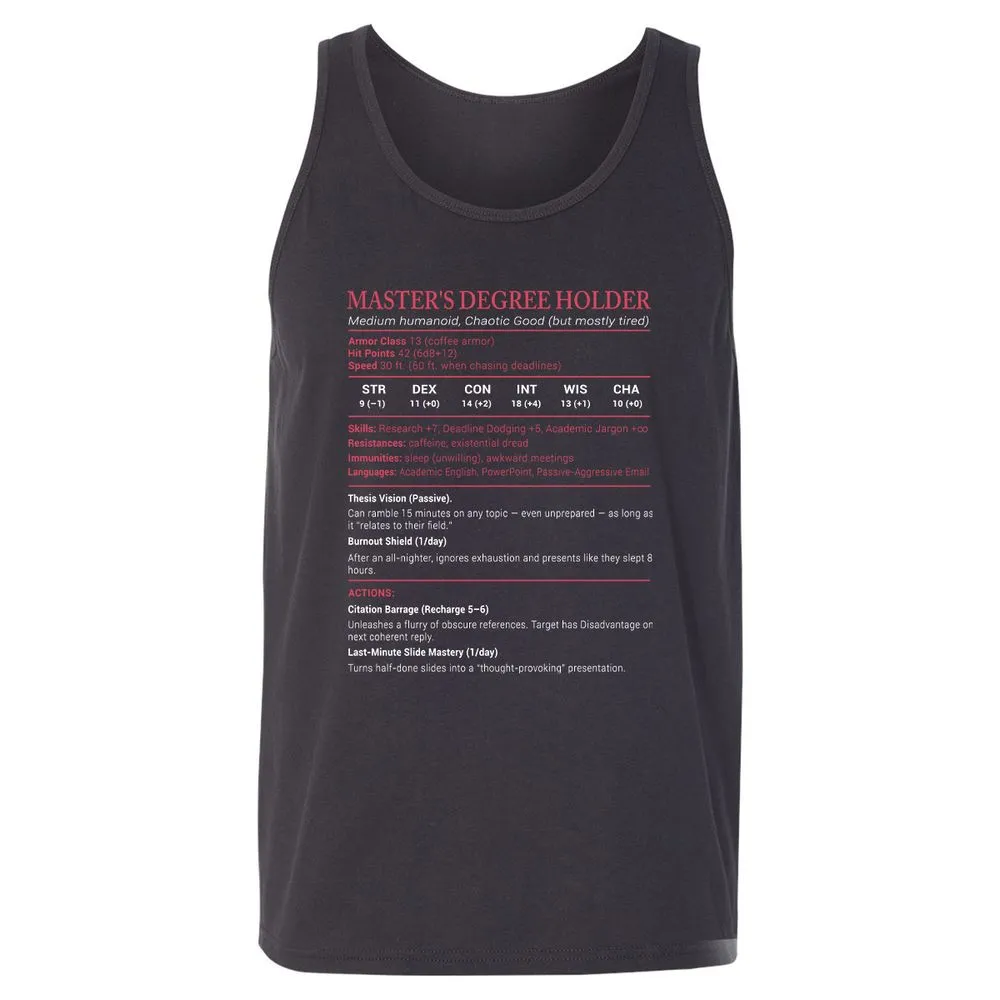 Master Degree's Holder Stats Unisex Jersey Tank - Dark Grey - 7