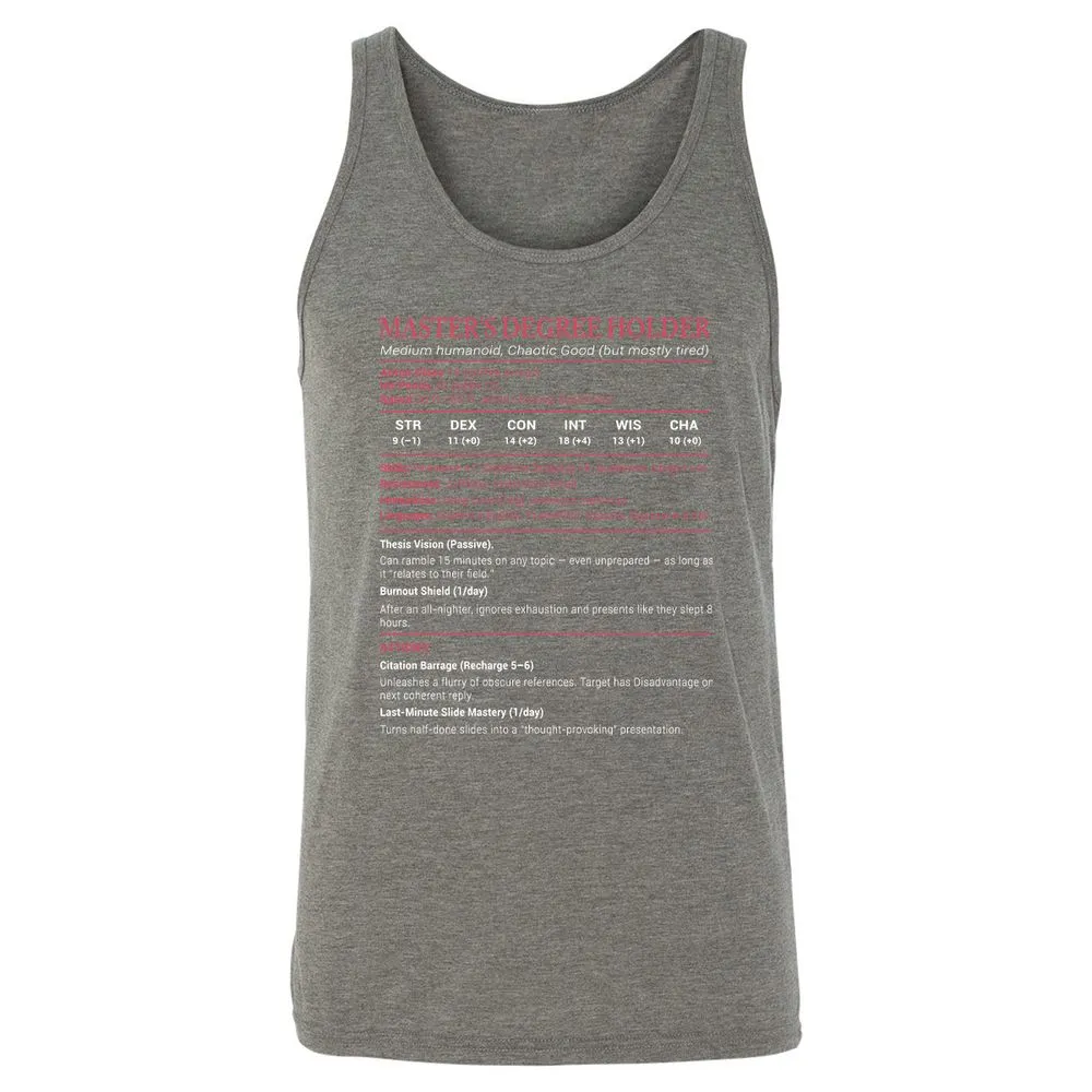 Master Degree's Holder Stats Unisex Jersey Tank - Grey Triblend - 8