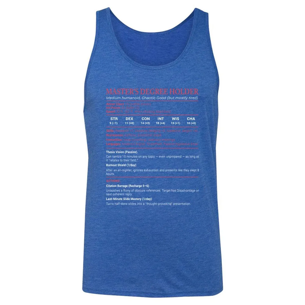 Master Degree's Holder Stats Unisex Jersey Tank - True Royal Triblend - 12