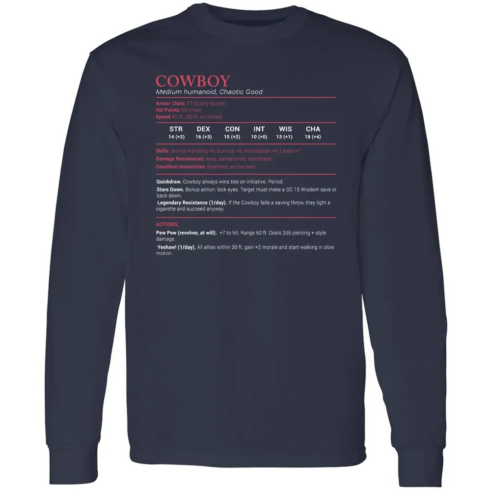Cowboy Stats Long Sleeve T-Shirt - Navy - 2