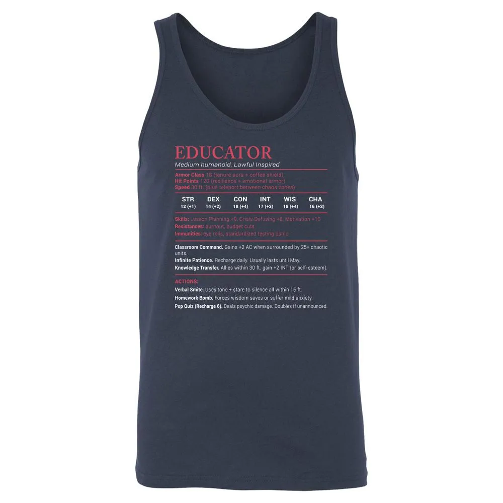 Educator Stats Unisex Jersey Tank - Navy - 2